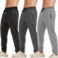 OCYMA 3 Pack Men Sweatpants Joggers Pants Gym Workout with Zip Pockets(Black,Dark Gray,Light Gray,M)