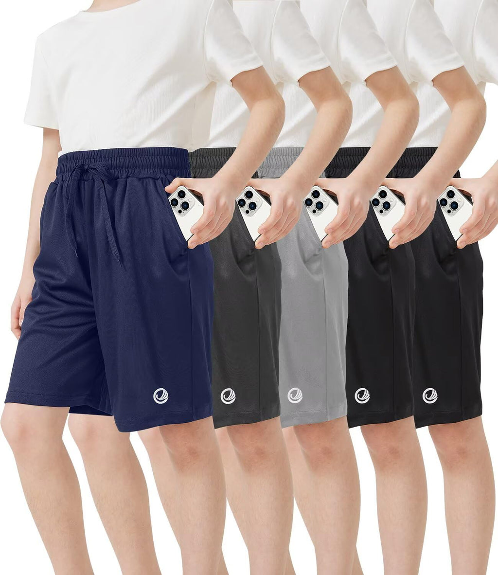 OCYMA 5 Pack Boys Athletic Shorts with Pockets Active Youth Basketball Shorts Quick Dry Kids Gym Soccer Shorts