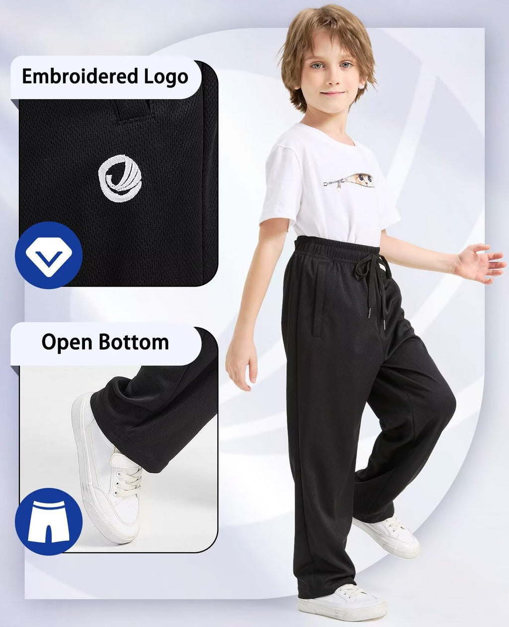 OCYMA Boys Sweatpants with Zip Pockets 5Pack Athletic Pants Mesh Joggers for Boys 5-24