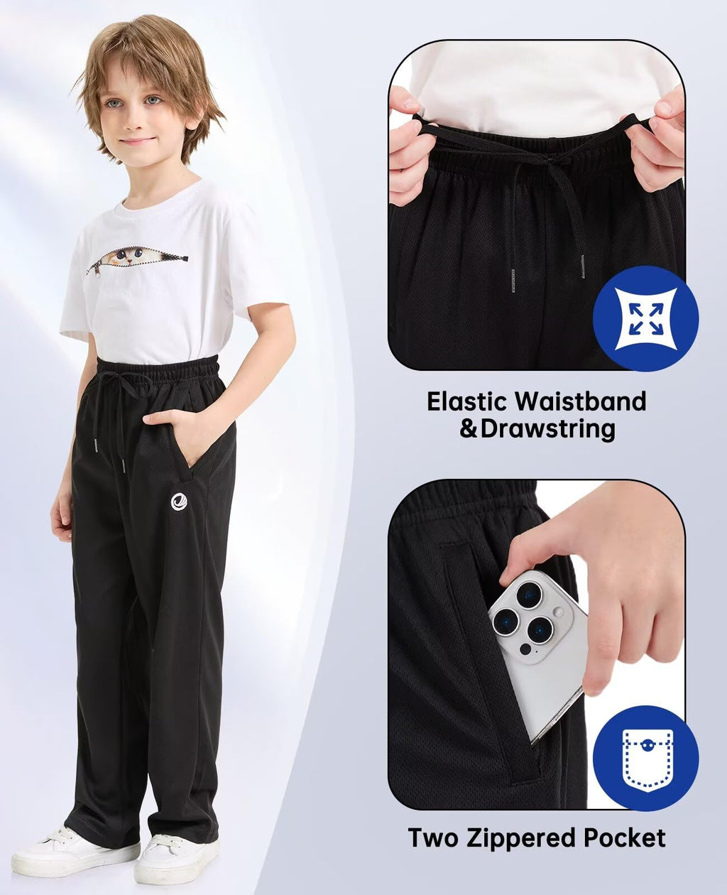 OCYMA Boys Sweatpants with Zip Pockets 5Pack Athletic Pants Mesh Joggers for Boys 5-24