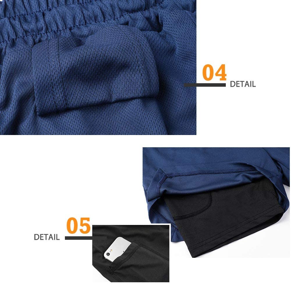 3 Pack Mens Athletic Gym Shorts Quick Dry Workout Lightweight Shorts 2 in 1 Running Shorts for Men with Pockets