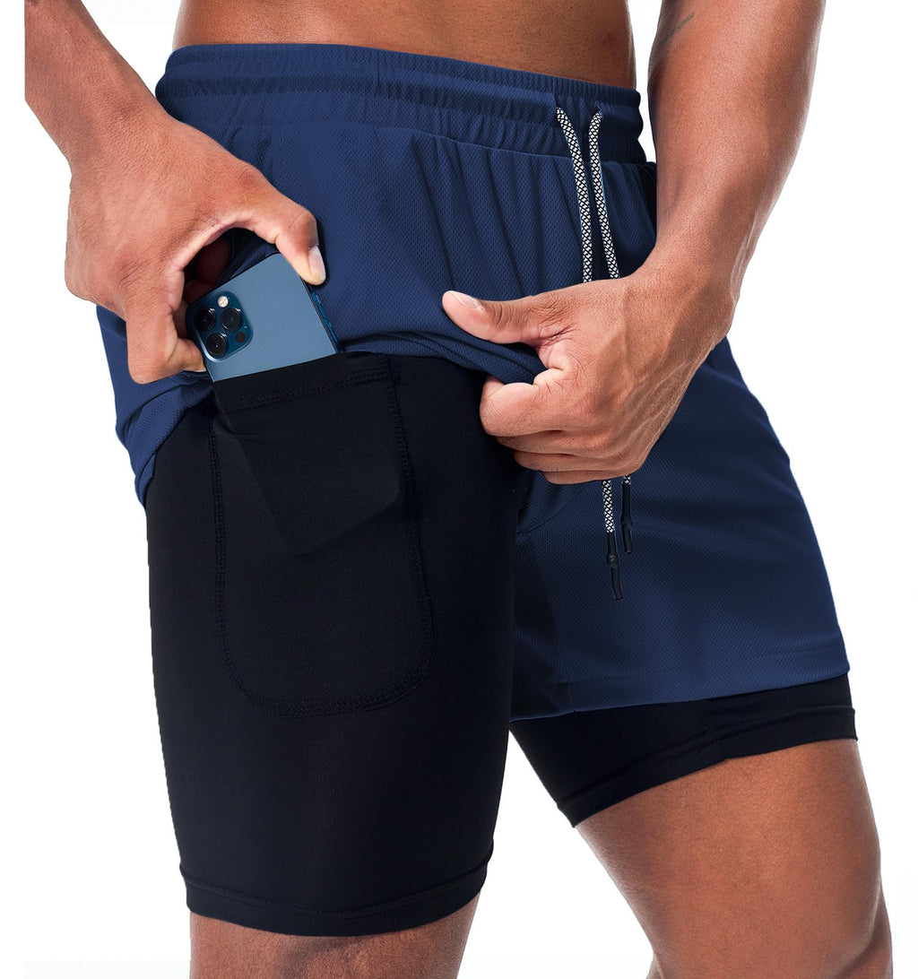 3 Pack Mens Athletic Gym Shorts Quick Dry Workout Lightweight Shorts 2 in 1 Running Shorts for Men with Pockets