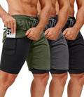 OCYMA 3 Pack Men's 2 In1 Gym Shorts Men with Pockets 7 inch Workout Shorts Men Running Shorts with Liner&Towel Loop